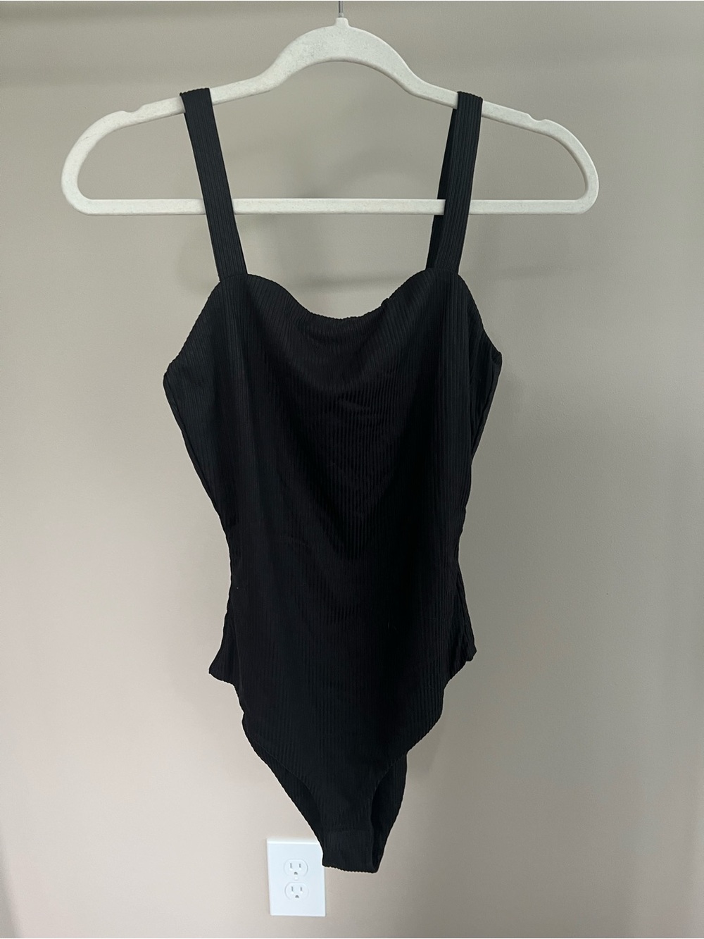 Pink Lily Black Ribbed Square-Neck Bodysuit